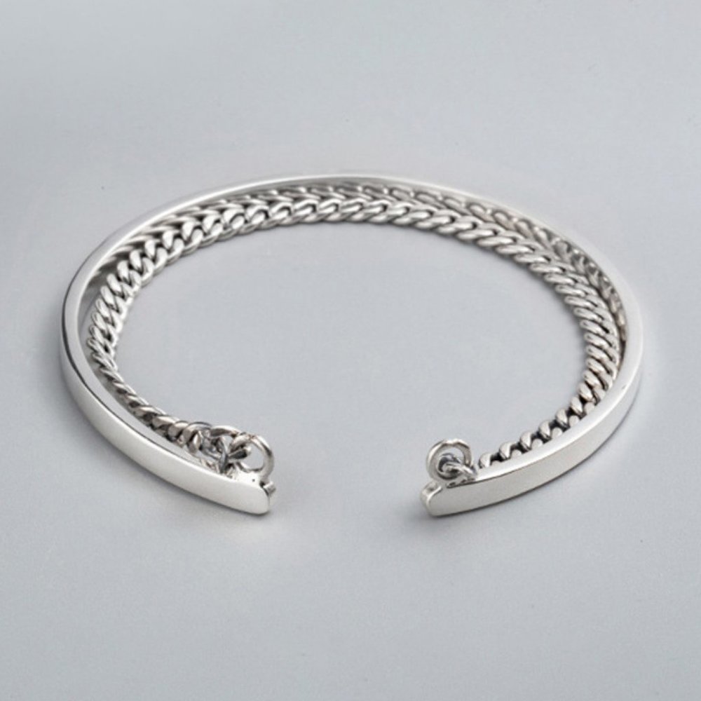 NEW 925 Sterling Silver Layered Chain Cuff